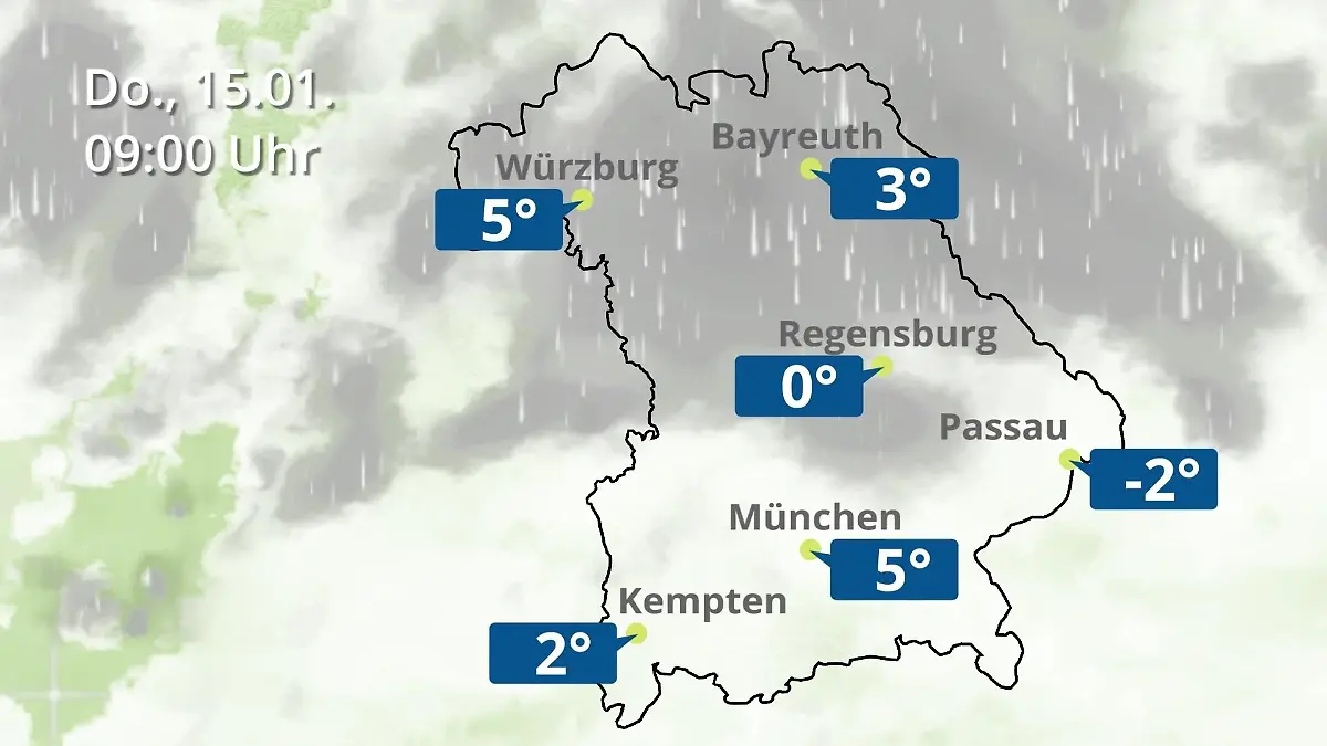 Bayern: Wie wird das Wetter? Regen- und Wolkenfilm für München, Regensburg und Würzburg