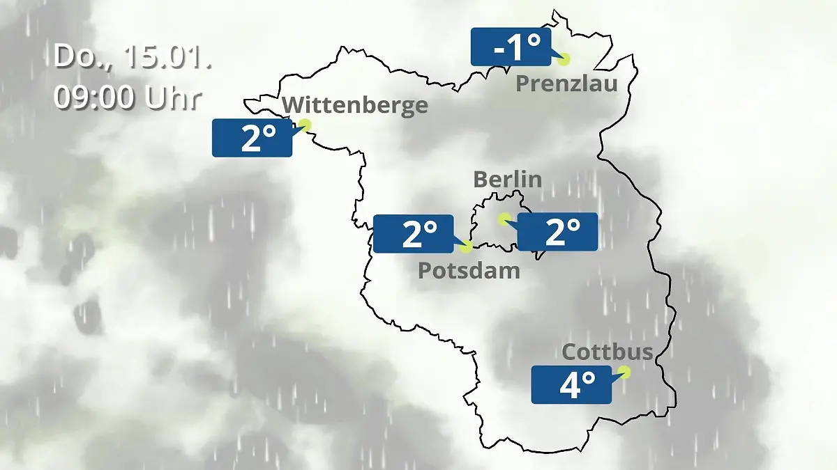 Berlin und Brandenburg: Wie wird das Wetter? Regen- und Wolkenfilm für Potsdam, Cottbus und Wittenberge