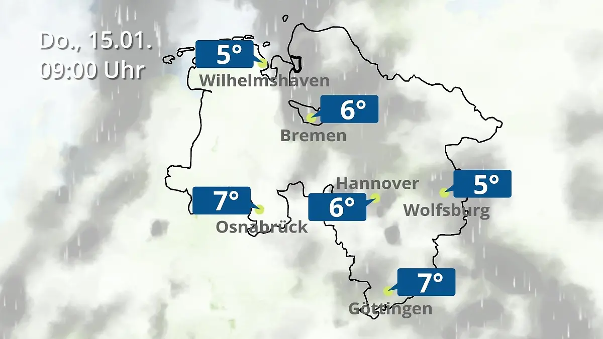 Bremen und Niedersachsen: Wie wird das Wetter? Regen- und Wolkenfilm für Hannover, Osnabrück und Wolfsburg