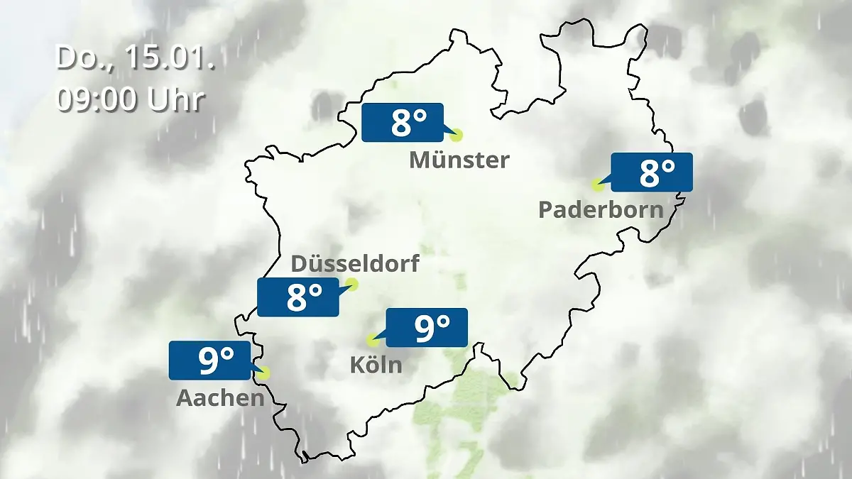 Nordrhein-Westfalen: Wie wird das Wetter? Regen- und Wolkenfilm für Köln, Düsseldorf und Münster