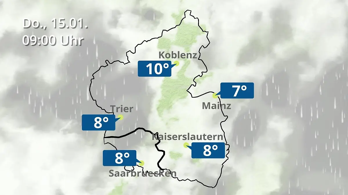 Rheinland-Pfalz, Saarland: Wie wird das Wetter? Regen- und Wolkenfilm für Mainz, Koblenz und Trier