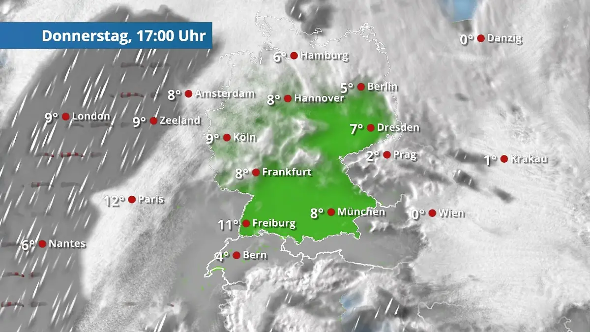 Meist trocken, aber recht viele Wolken Der Regen- und Wolkenfilm für 48 Stunden