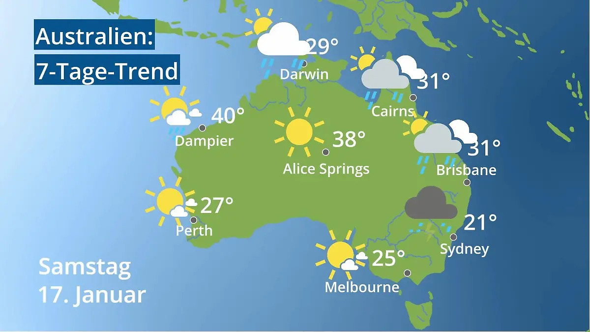 Australien: Wie wird das Wetter? Video 7-Tage-Trend: Sydney, Melbourne, Perth