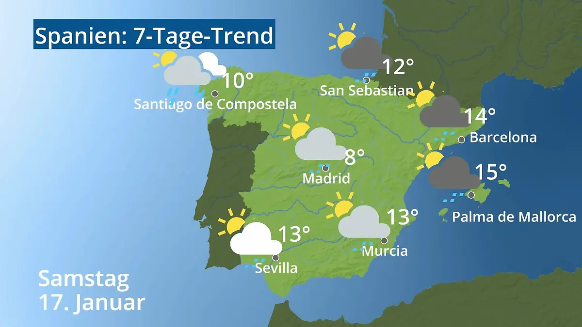 Spanien: Wie wird das Wetter? Video 7-Tage-Trend: Mallorca, Madrid, Barcelona