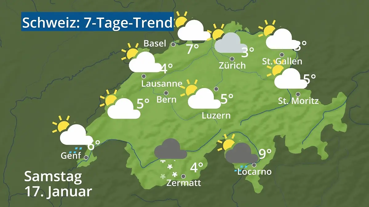 Schweiz: Wie wird das Wetter? Video 7-Tage-Trend: Bern, Basel, Genf, Zürich