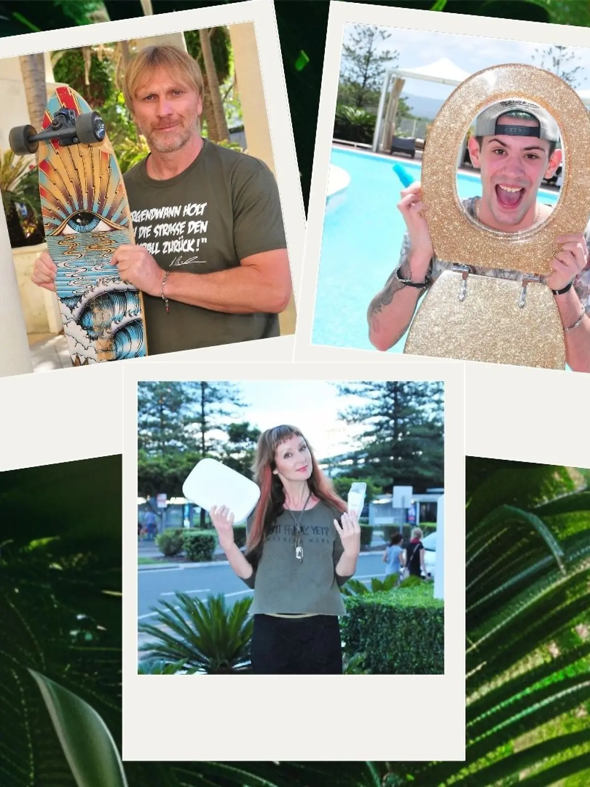 Ansgar Brinkmann, Hanka Rackwitz und Daniele Negroni hatten kuriose Luxusartikel mit im Dschungel.