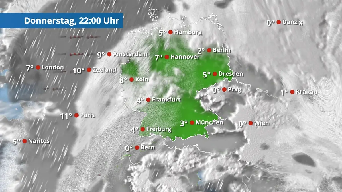 Regen nur noch im Westen und Nordwesten Der Regen- und Wolkenfilm für 48 Stunden