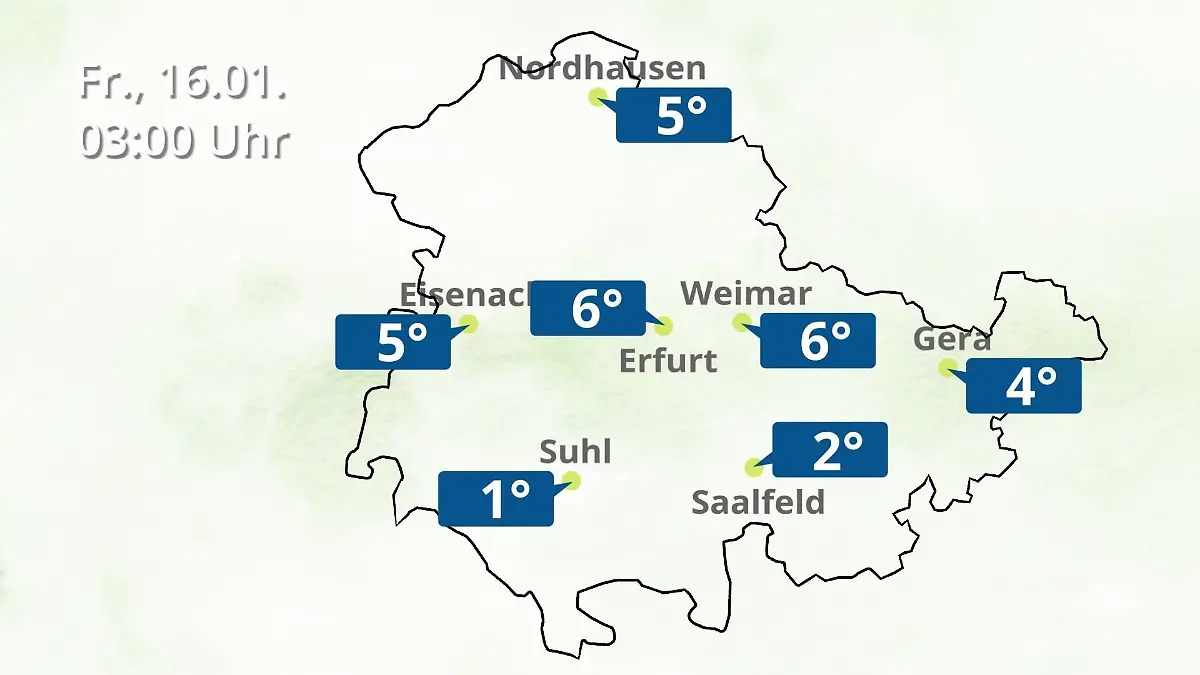 Thüringen: Wie wird das Wetter? Regen- und Wolkenfilm für Erfurt, Gera und Eisenach