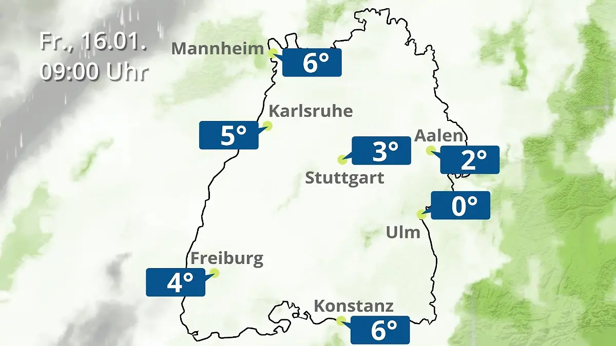 Baden-Württemberg: Wie wird das Wetter? Regen- und Wolkenfilm für Stuttgart, Mannheim und Karlsruhe