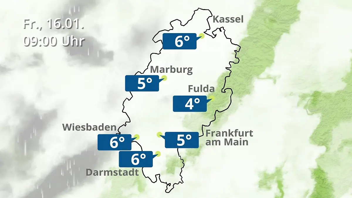 Hessen: Wie wird das Wetter? Regen- und Wolkenfilm für Frankfurt am Main und Wiesbaden