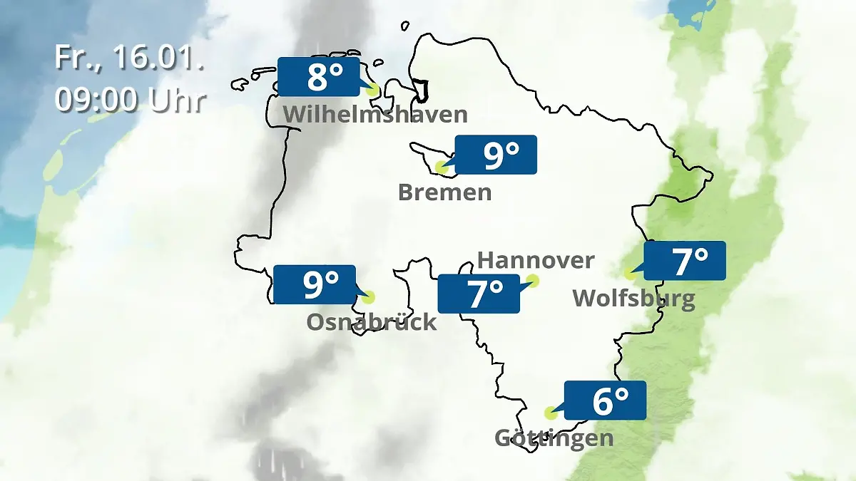Bremen und Niedersachsen: Wie wird das Wetter? Regen- und Wolkenfilm für Hannover, Osnabrück und Wolfsburg