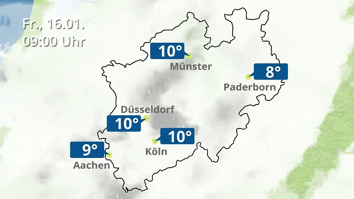 Nordrhein-Westfalen: Wie wird das Wetter? Regen- und Wolkenfilm für Köln, Düsseldorf und Münster
