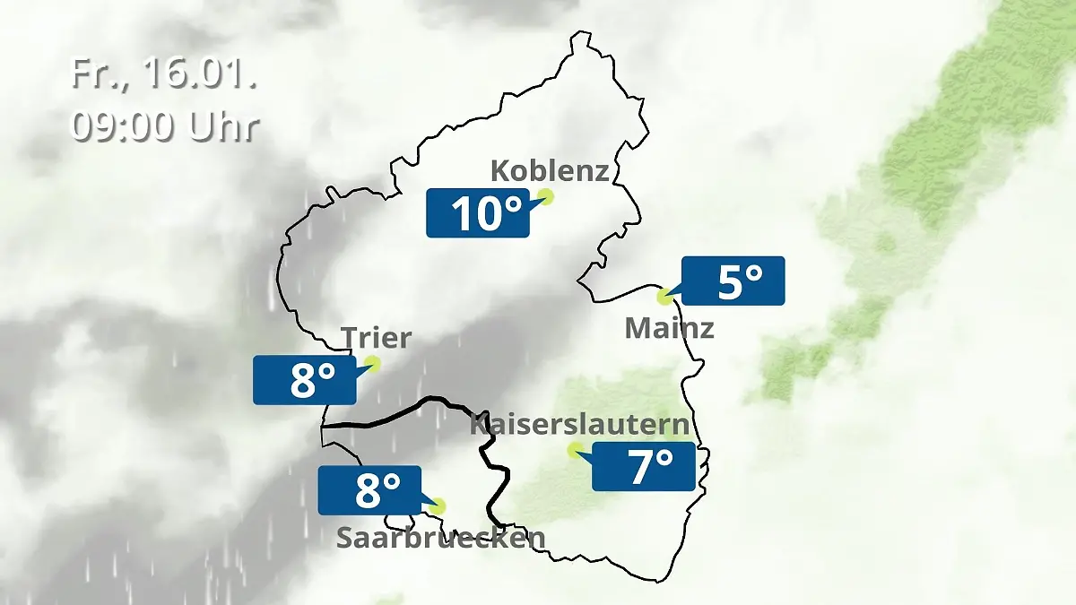 Rheinland-Pfalz, Saarland: Wie wird das Wetter? Regen- und Wolkenfilm für Mainz, Koblenz und Trier