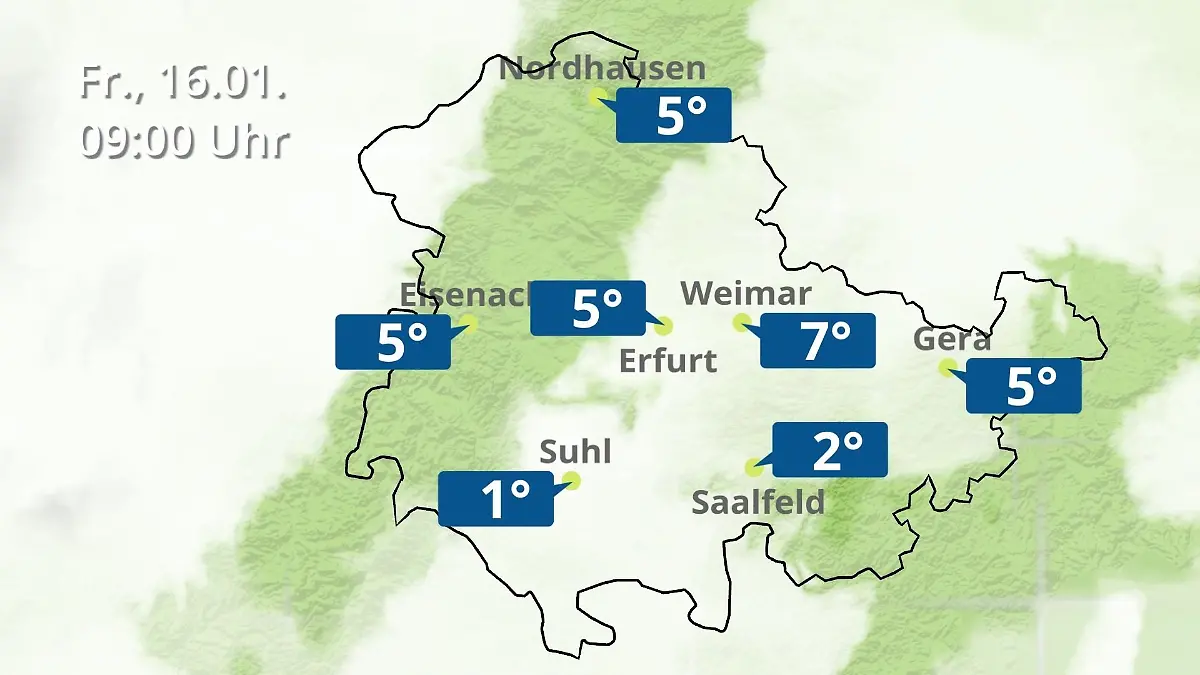 Thüringen: Wie wird das Wetter? Regen- und Wolkenfilm für Erfurt, Gera und Eisenach