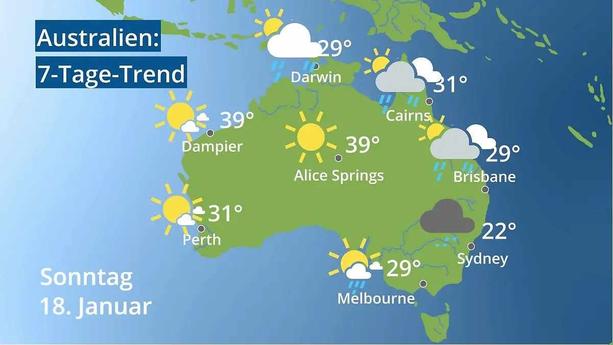 Australien: Wie wird das Wetter? Video 7-Tage-Trend: Sydney, Melbourne, Perth