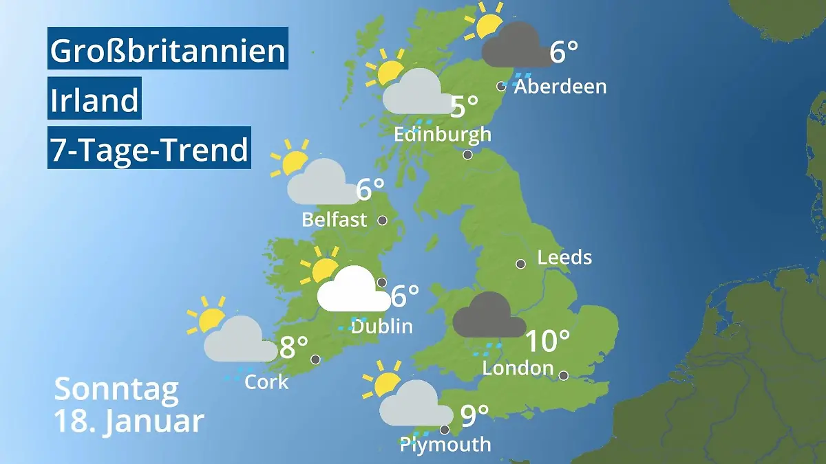 England, Schottland, Wales: Wie wird das Wetter? Video 7-Tage-Trend: Großbritannien und Irland