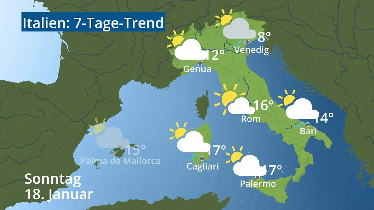 Italien: Wie wird das Wetter? Video 7-Tage-Trend: Rom, Venedig, Sizilien, Sardinien