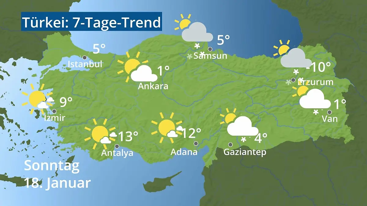 Türkei: Wie wird das Wetter? Video 7-Tage-Trend: Ankara, Istanbul, Izmir