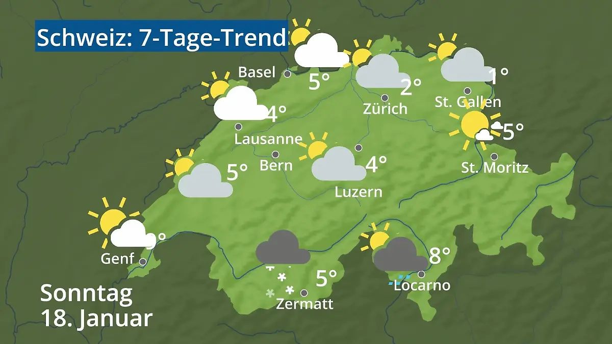 Schweiz: Wie wird das Wetter? Video 7-Tage-Trend: Bern, Basel, Genf, Zürich