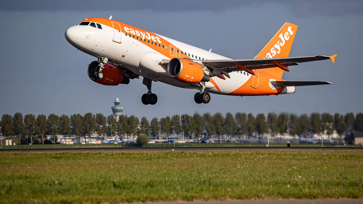 EasyJet Europe Airbus A319 Departs From Amsterdam EasyJet Europe Airbus A319 aircraft as seen during taxiing, rotate an
