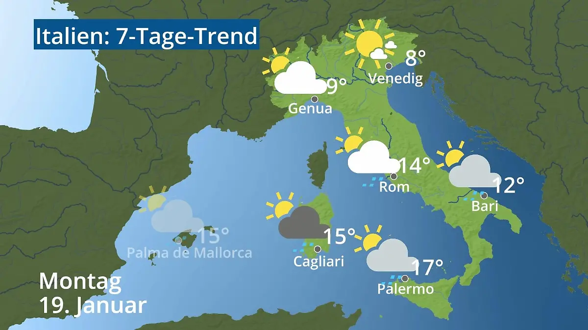 Italien: Wie wird das Wetter? Video 7-Tage-Trend: Rom, Venedig, Sizilien, Sardinien