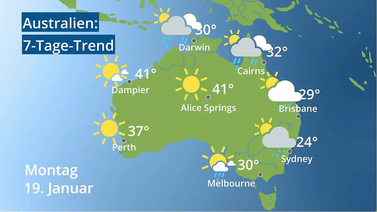 Australien: Wie wird das Wetter? Video 7-Tage-Trend: Sydney, Melbourne, Perth