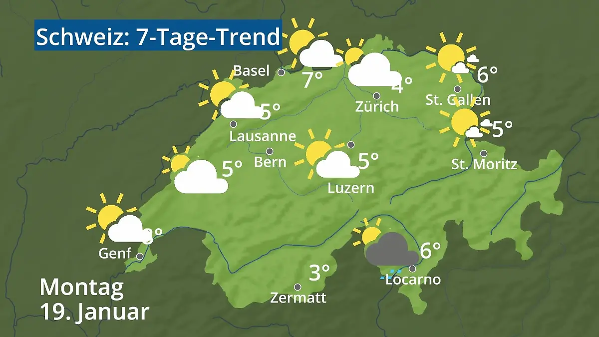 Schweiz: Wie wird das Wetter? Video 7-Tage-Trend: Bern, Basel, Genf, Zürich