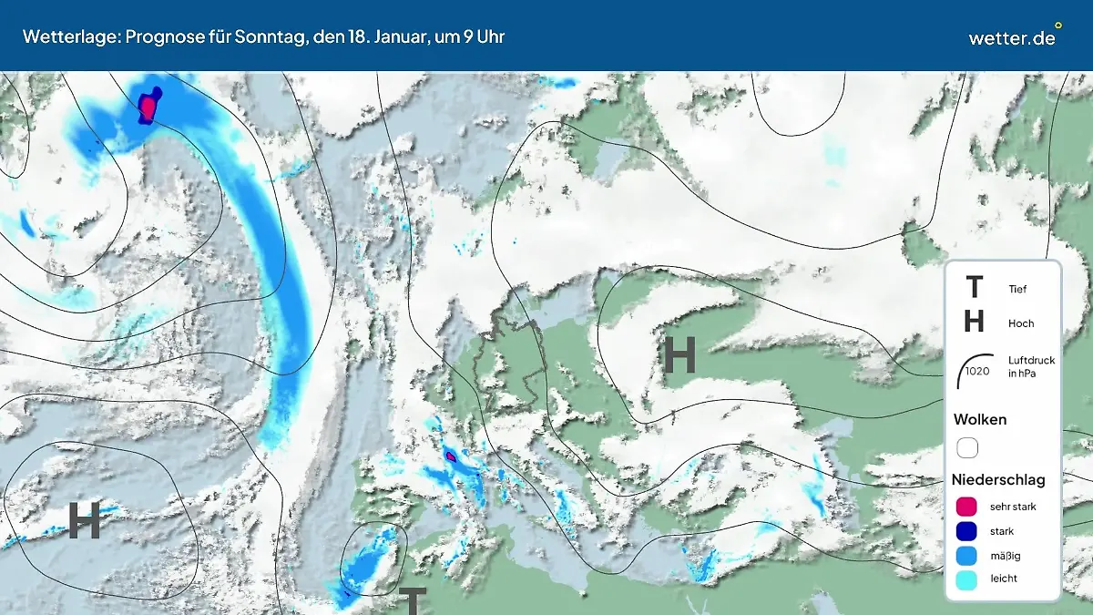 Die Wetterlage der kommenden 5 Tage Hochs und Tiefs über Europa