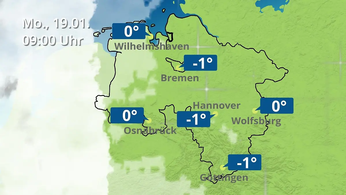 Bremen und Niedersachsen: Wie wird das Wetter? Regen- und Wolkenfilm für Hannover, Osnabrück und Wolfsburg