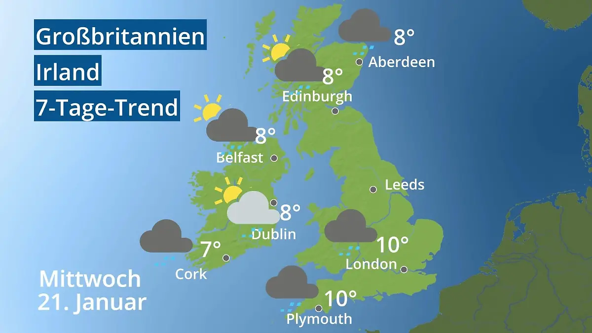 England, Schottland, Wales: Wie wird das Wetter? Video 7-Tage-Trend: Großbritannien und Irland