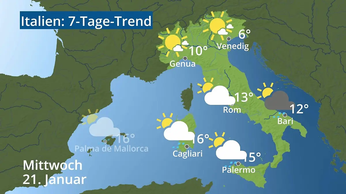 Italien: Wie wird das Wetter? Video 7-Tage-Trend: Rom, Venedig, Sizilien, Sardinien