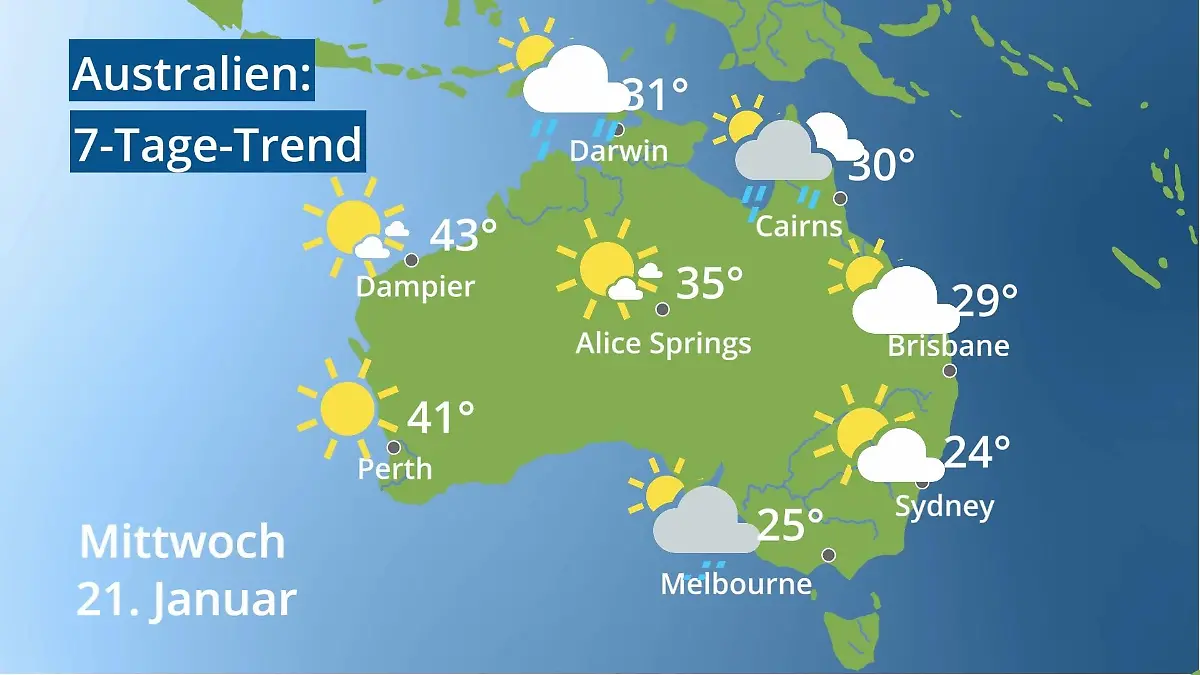 Australien: Wie wird das Wetter? Video 7-Tage-Trend: Sydney, Melbourne, Perth