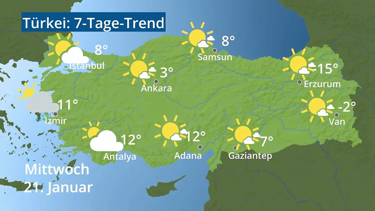 Türkei: Wie wird das Wetter? Video 7-Tage-Trend: Ankara, Istanbul, Izmir