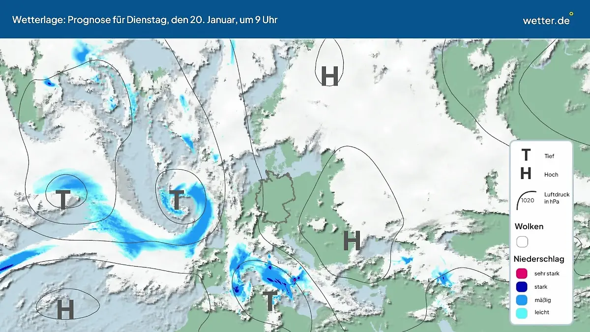 Die Wetterlage der kommenden 5 Tage Hochs und Tiefs über Europa