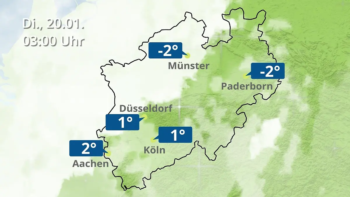 Nordrhein-Westfalen: Wie wird das Wetter? Regen- und Wolkenfilm für Köln, Düsseldorf und Münster