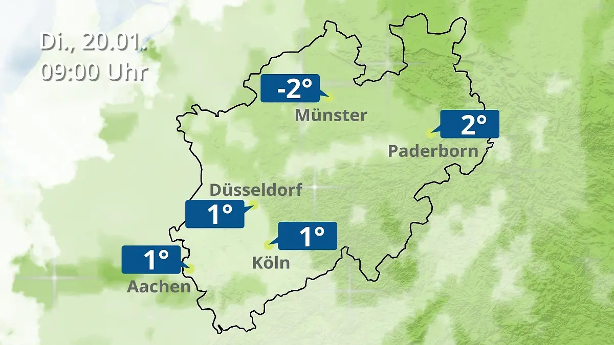 Nordrhein-Westfalen: Wie wird das Wetter? Regen- und Wolkenfilm für Köln, Düsseldorf und Münster