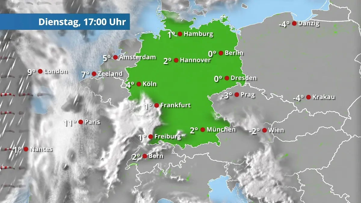 Prognose vom 20. Januar Der Regen- und Wolkenfilm für 48 Stunden