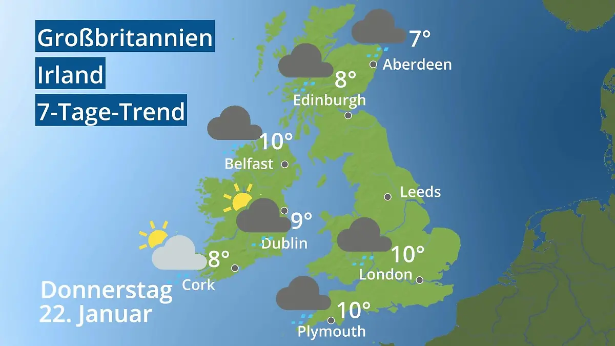 England, Schottland, Wales: Wie wird das Wetter? Video 7-Tage-Trend: Großbritannien und Irland