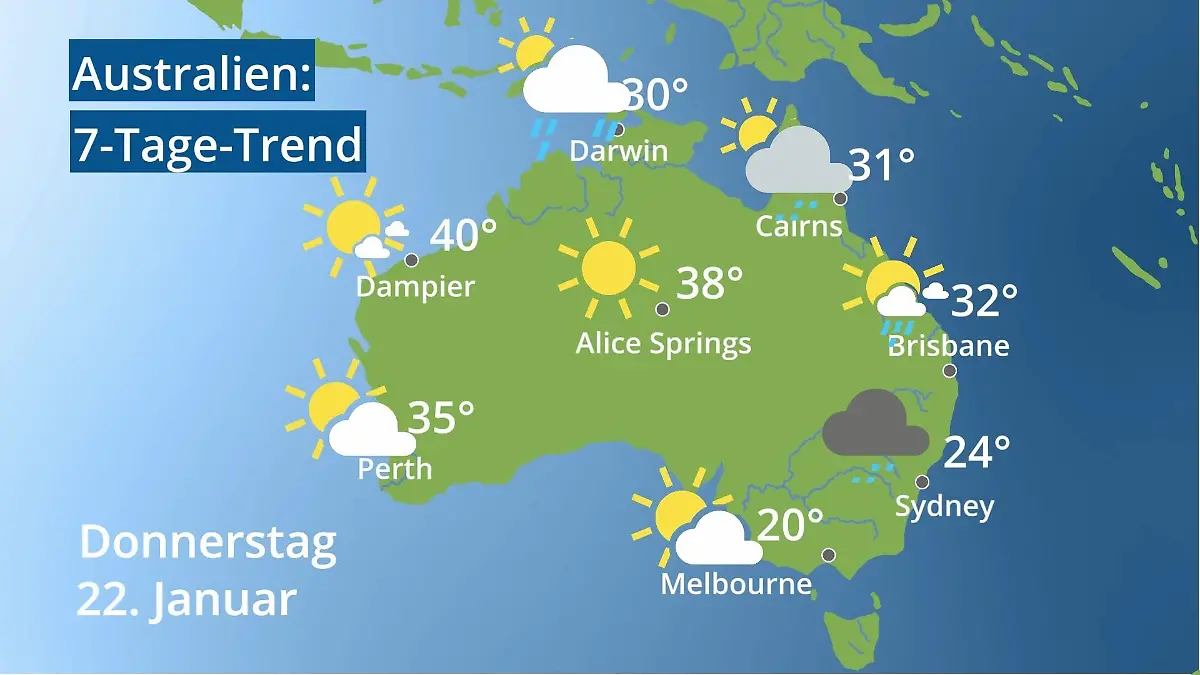 Australien: Wie wird das Wetter? Video 7-Tage-Trend: Sydney, Melbourne, Perth