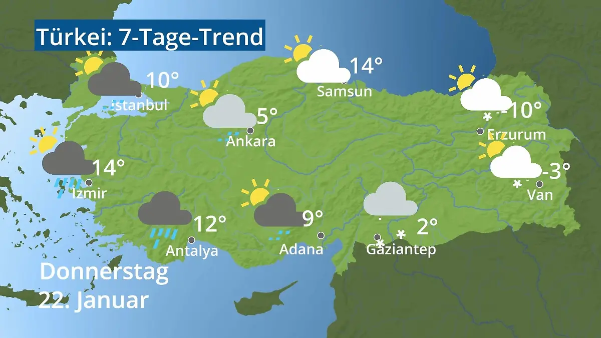 Türkei: Wie wird das Wetter? Video 7-Tage-Trend: Ankara, Istanbul, Izmir