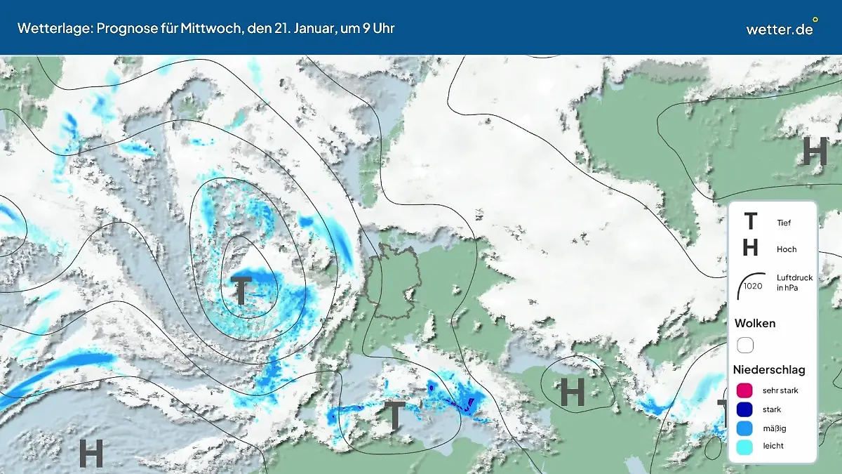 Die Wetterlage der kommenden 5 Tage Hochs und Tiefs über Europa
