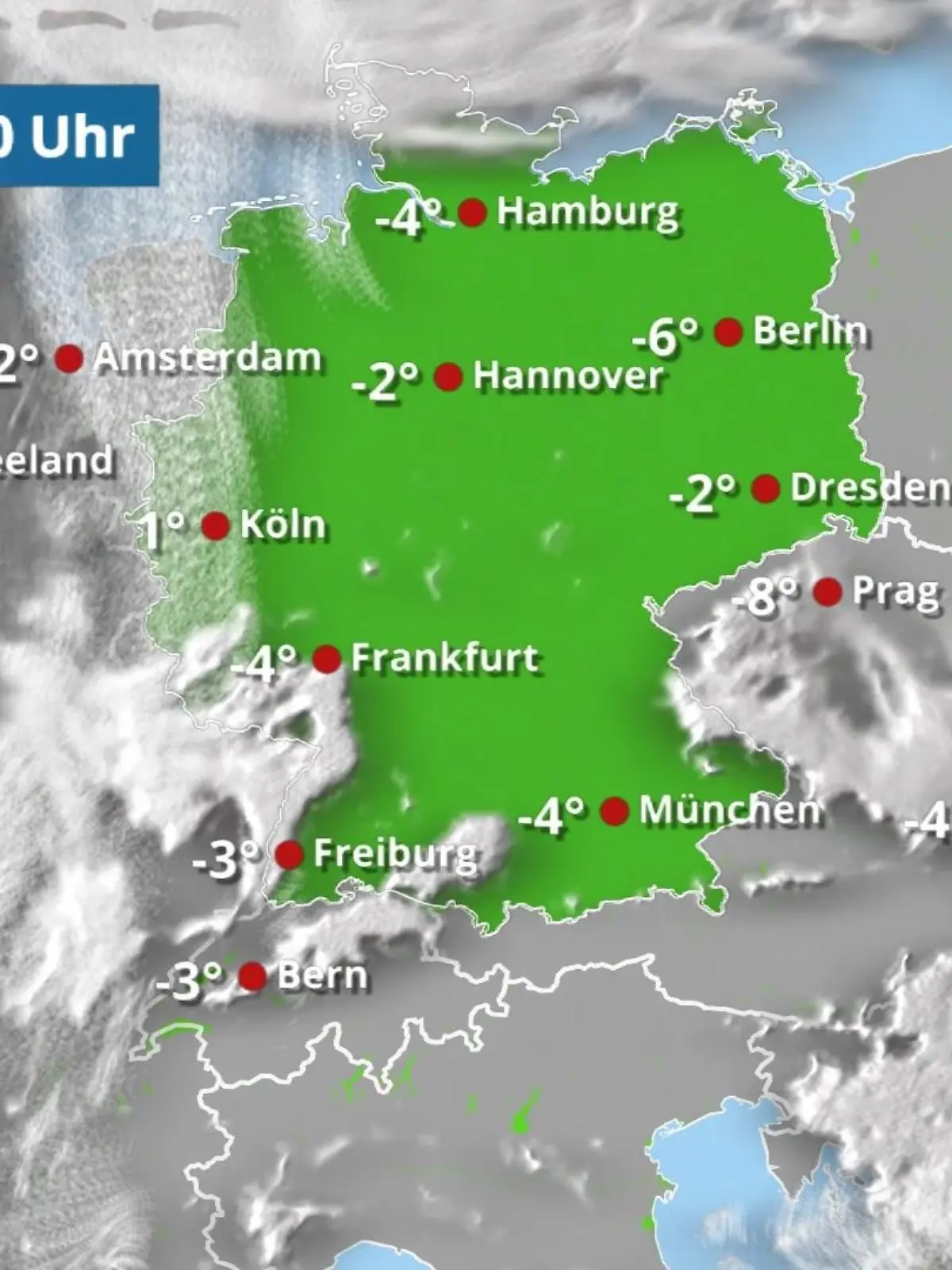 Bild zu: "Frostige Nacht mit wenigen Wolken"