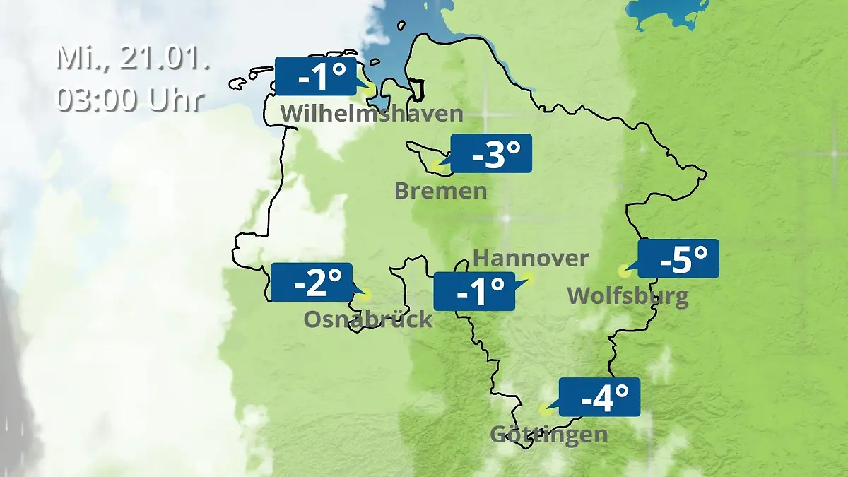 Bremen und Niedersachsen: Wie wird das Wetter? Regen- und Wolkenfilm für Hannover, Osnabrück und Wolfsburg