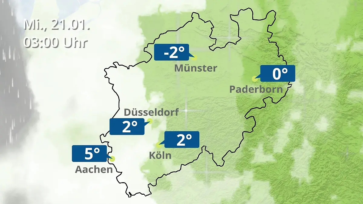 Nordrhein-Westfalen: Wie wird das Wetter? Regen- und Wolkenfilm für Köln, Düsseldorf und Münster