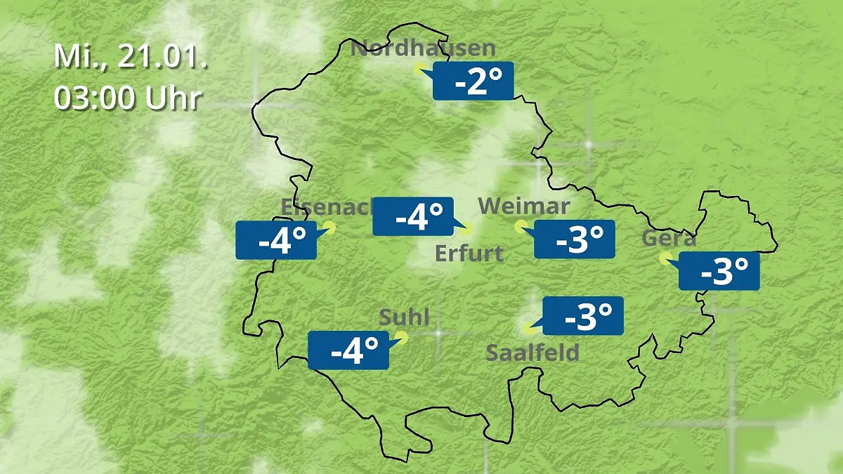 Thüringen: Wie wird das Wetter? Regen- und Wolkenfilm für Erfurt, Gera und Eisenach