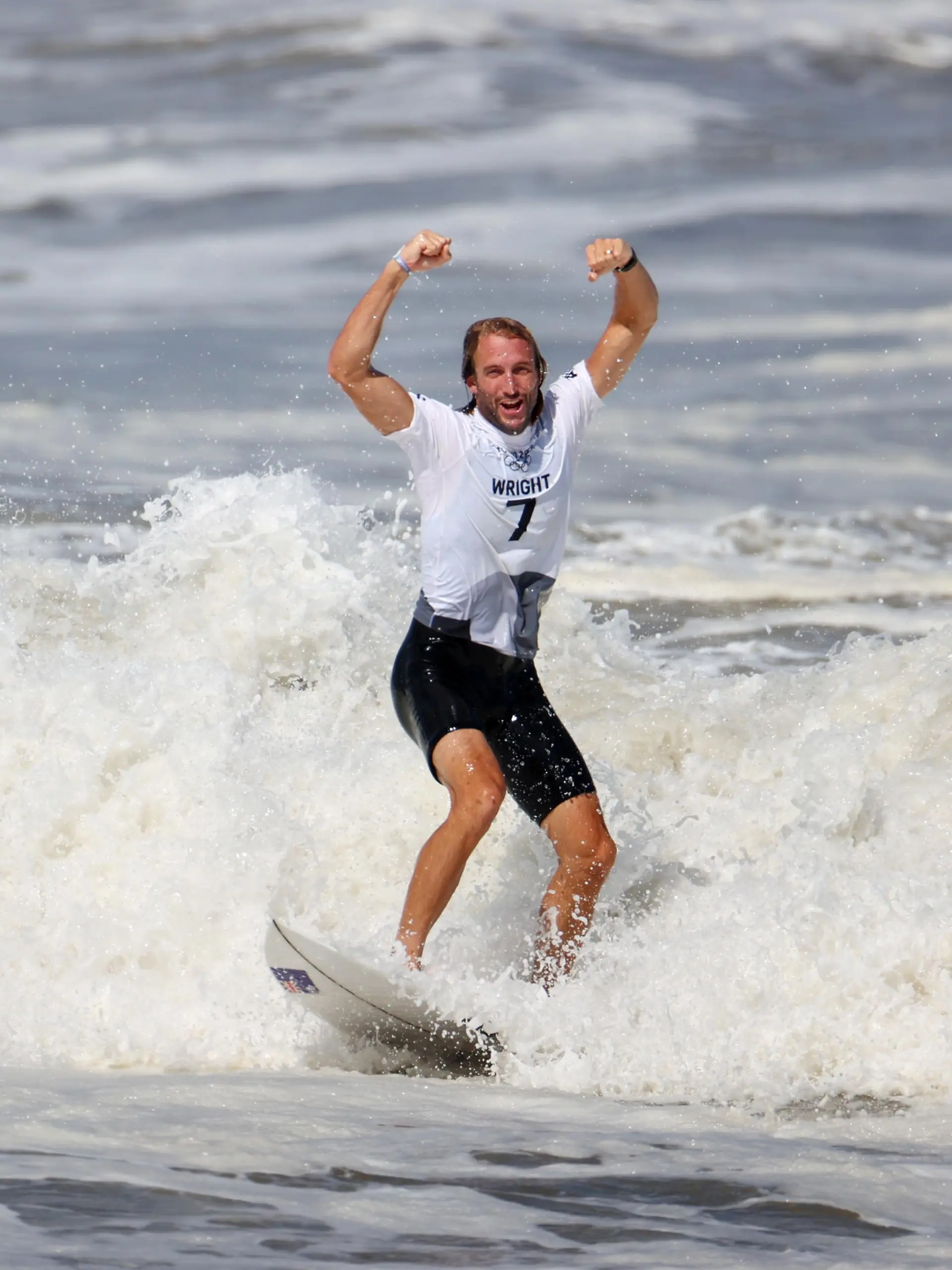 Tokyo 2020 Olympics - Surfing - Men's Shortboard - Bronze Medal Match - Tsurigasaki Surfing Beach, Chiba, Japan - July 27, 2021. Owen Wright of Australia celebrates after winning bronze REUTERS/Lisi Niesner  REFILE - CORRECTING DATE