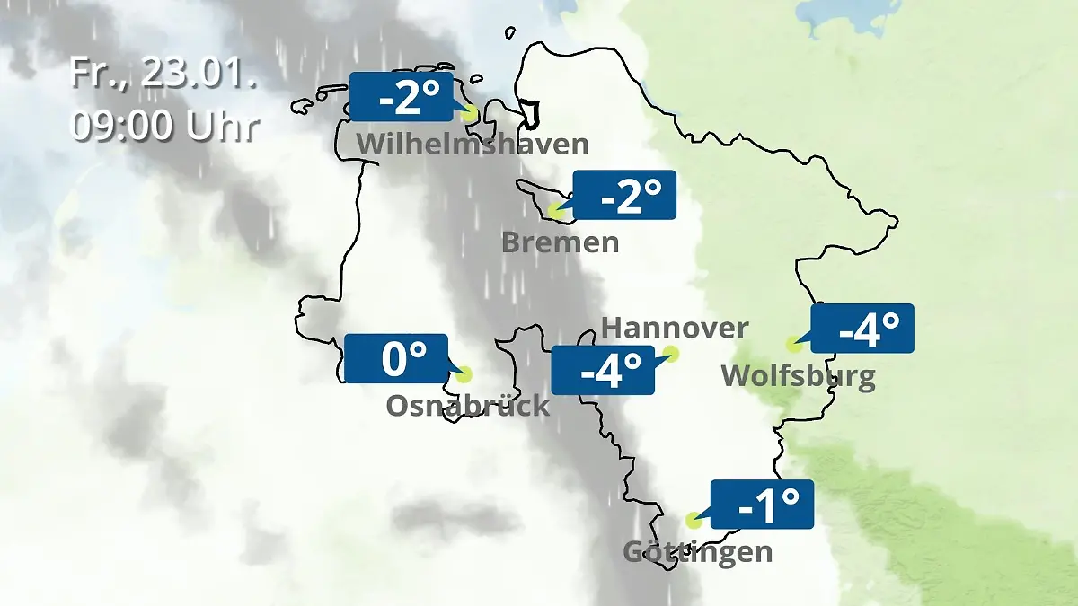 Bremen und Niedersachsen: Wie wird das Wetter? Regen- und Wolkenfilm für Hannover, Osnabrück und Wolfsburg