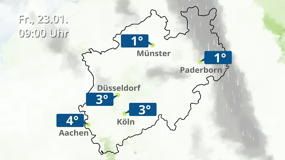 Nordrhein-Westfalen: Wie wird das Wetter? Regen- und Wolkenfilm für Köln, Düsseldorf und Münster