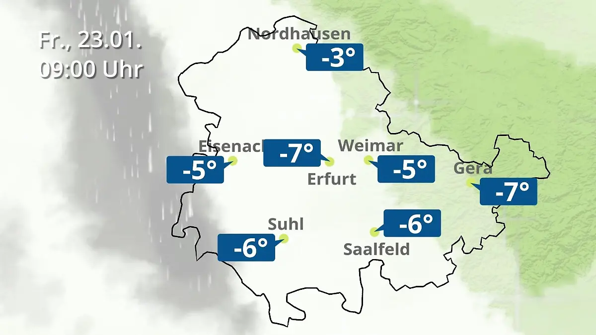 Thüringen: Wie wird das Wetter? Regen- und Wolkenfilm für Erfurt, Gera und Eisenach