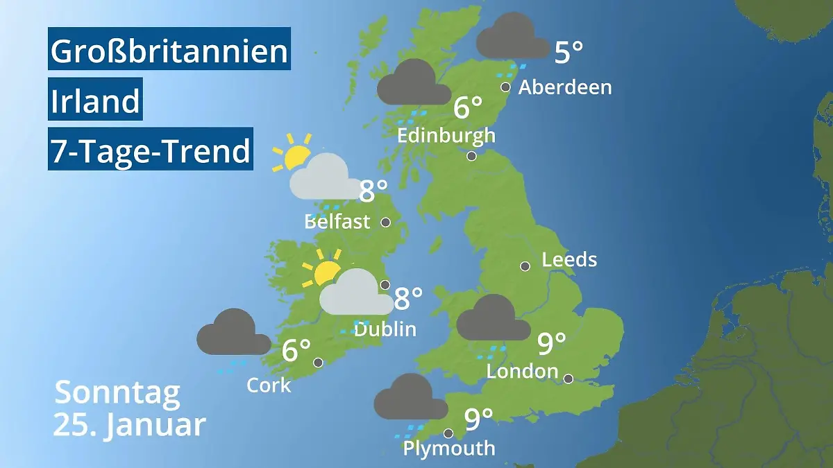 England, Schottland, Wales: Wie wird das Wetter? Video 7-Tage-Trend: Großbritannien und Irland